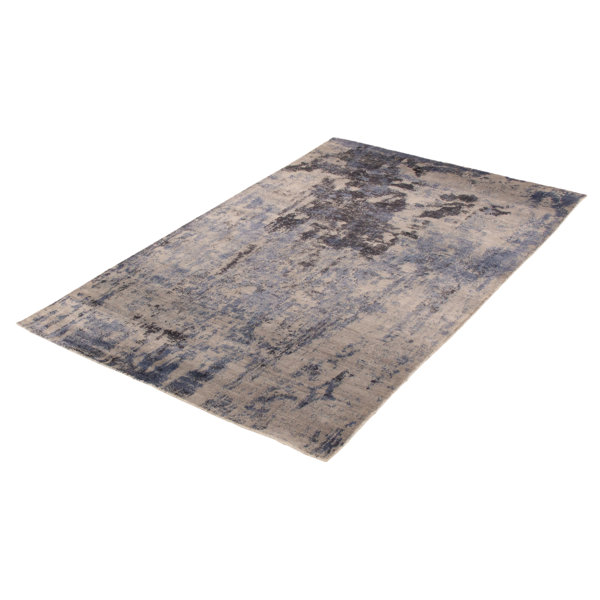 17 Stories Handmade Flatweave Wool Blue/Gray/Black Rug Wayfair